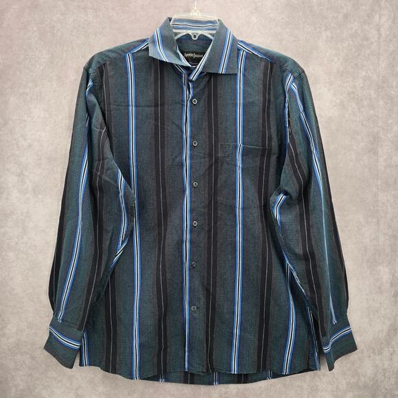 Artisti Italiani Blue Stripe Mens Button Down Cotton Long Sleeve Preppy Shirt XL - Picture 1 of 7
